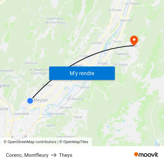 Corenc, Montfleury to Theys map