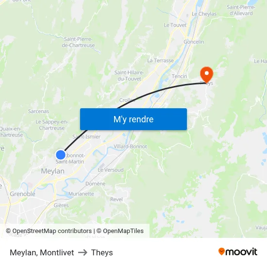 Meylan, Montlivet to Theys map