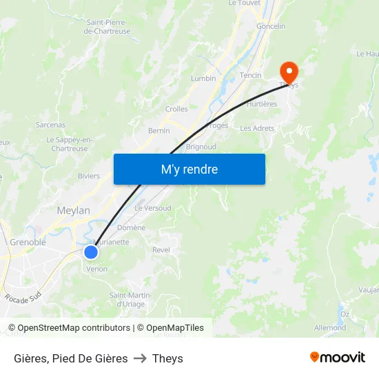 Gières, Pied De Gières to Theys map