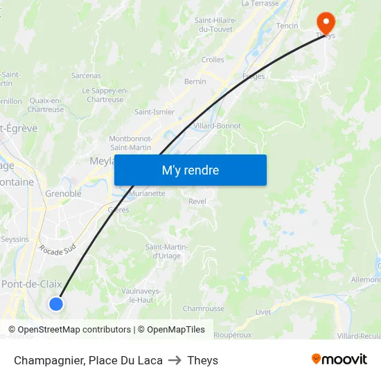 Champagnier, Place Du Laca to Theys map