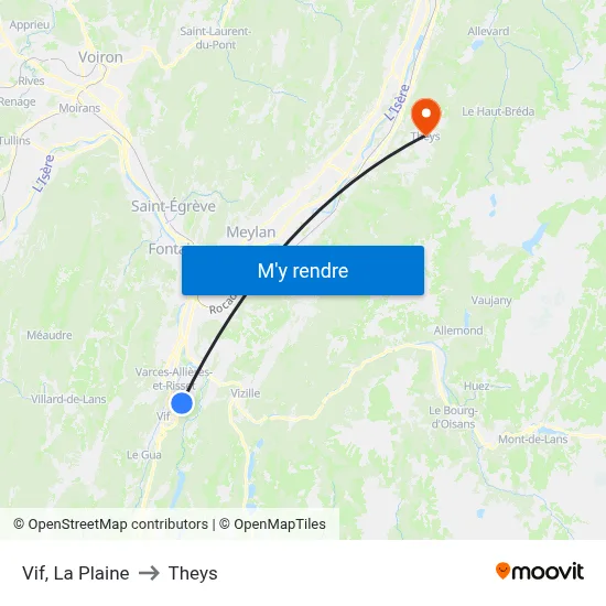 Vif, La Plaine to Theys map