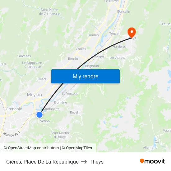 Gières, Place De La République to Theys map