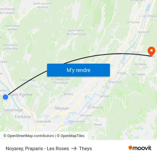 Noyarey, Praparis - Les Roses to Theys map