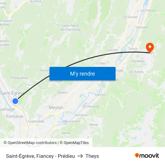 Saint-Égrève, Fiancey - Prédieu to Theys map