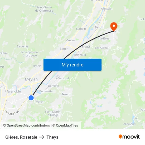 Gières, Roseraie to Theys map