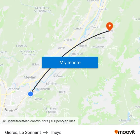 Gières, Le Sonnant to Theys map