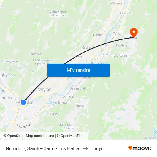 Grenoble, Sainte-Claire - Les Halles to Theys map