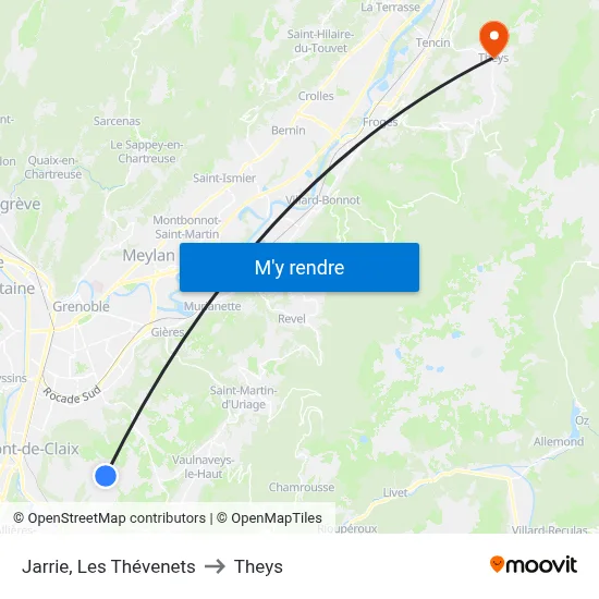 Jarrie, Les Thévenets to Theys map