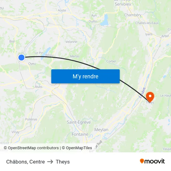Châbons, Centre to Theys map