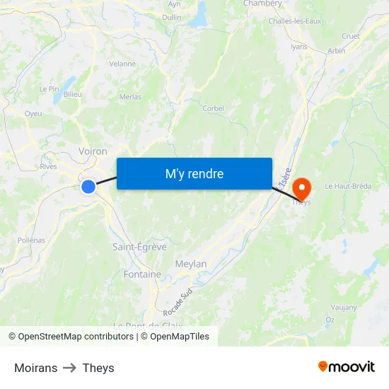 Moirans to Theys map