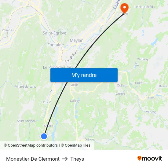 Monestier-De-Clermont to Theys map