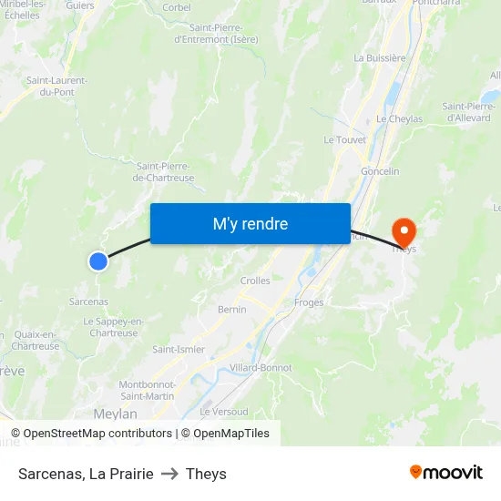Sarcenas, La Prairie to Theys map