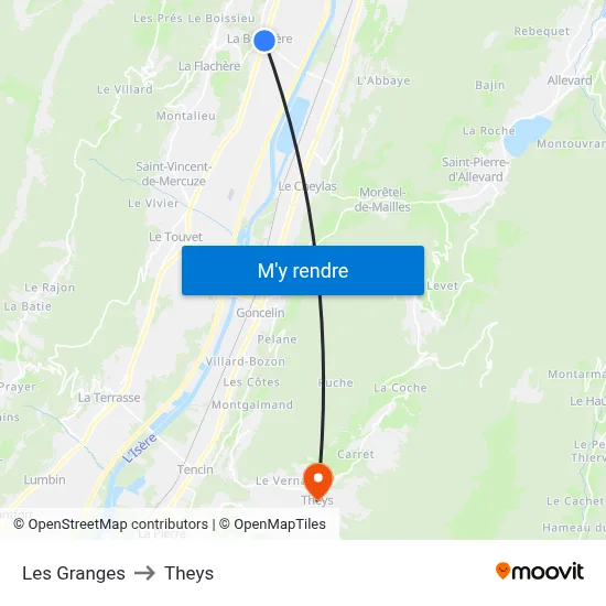 Les Granges to Theys map