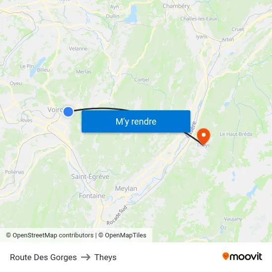 Route Des Gorges to Theys map
