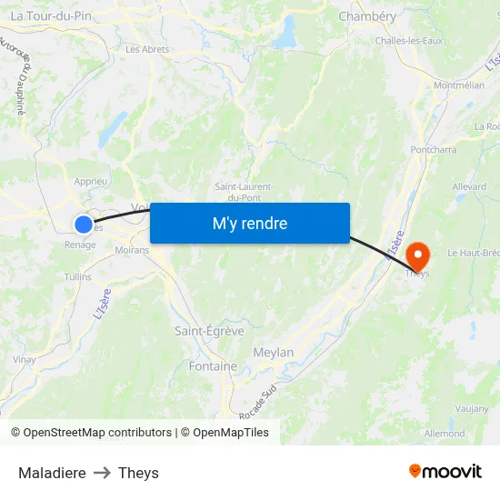 Maladiere to Theys map