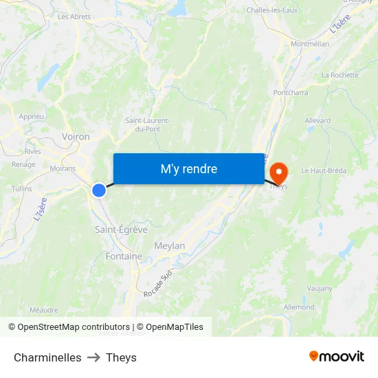 Charminelles to Theys map