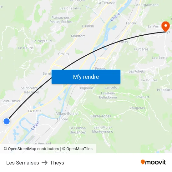 Les Semaises to Theys map