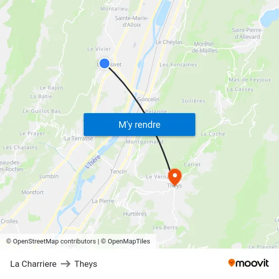 La Charriere to Theys map