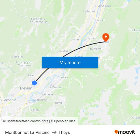 Montbonnot La Piscine to Theys map