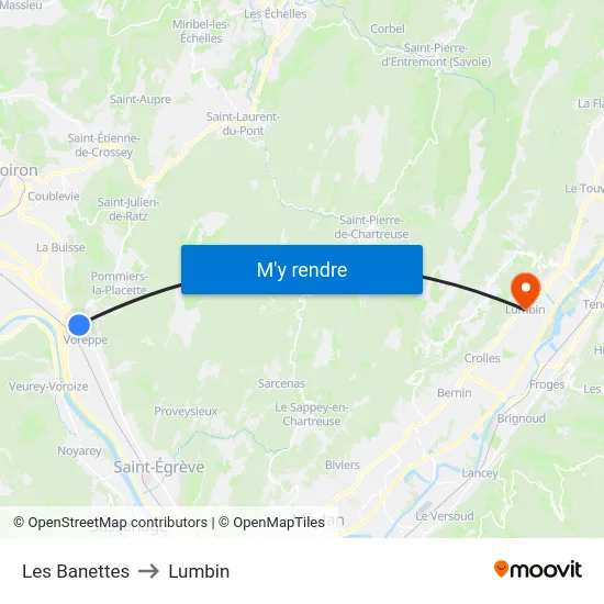 Les Banettes to Lumbin map