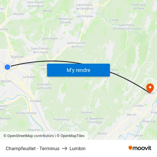 Champfeuillet - Terminus to Lumbin map