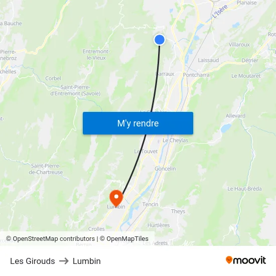 Les Girouds to Lumbin map