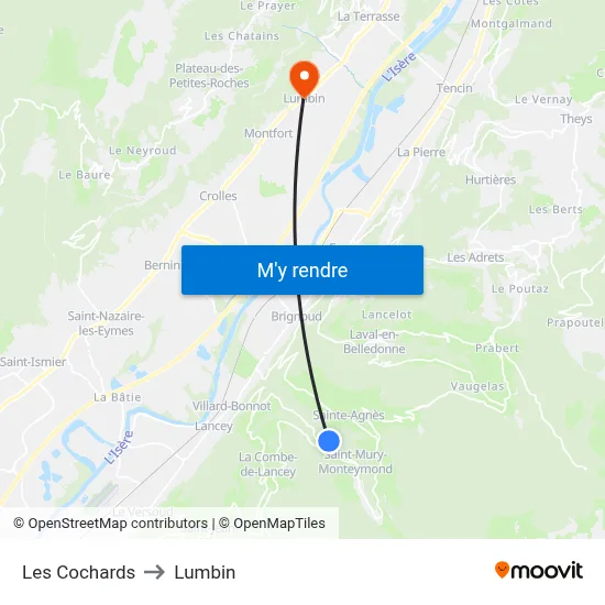 Les Cochards to Lumbin map