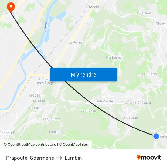 Prapoutel Gdarmerie to Lumbin map