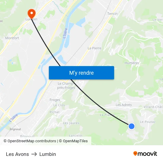 Les Avons to Lumbin map