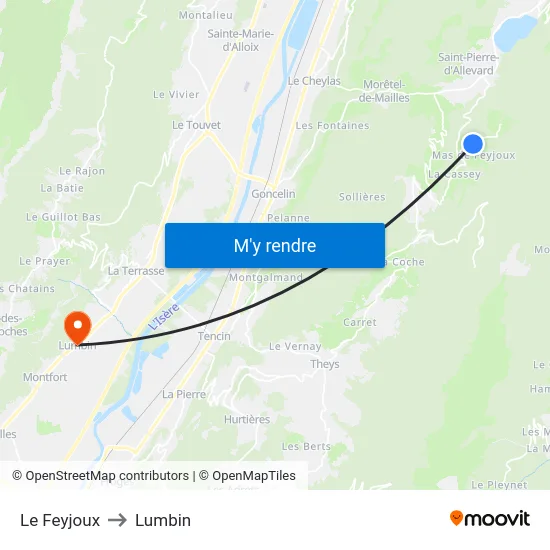 Le Feyjoux to Lumbin map