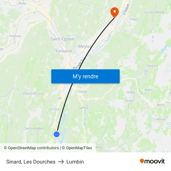 Sinard, Les Dourches to Lumbin map