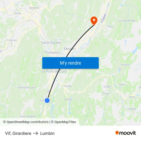 Vif, Girardiere to Lumbin map