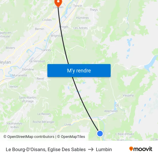Le Bourg-D'Oisans, Eglise Des Sables to Lumbin map