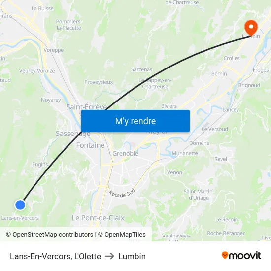 Lans-En-Vercors, L'Olette to Lumbin map