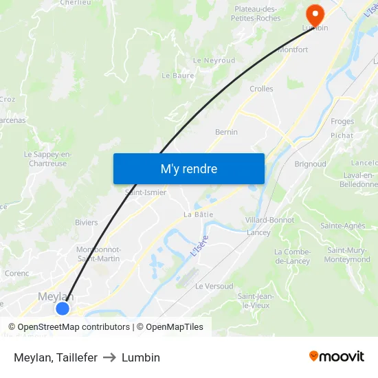 Meylan, Taillefer to Lumbin map