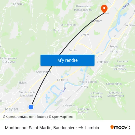 Montbonnot-Saint-Martin, Baudonniere to Lumbin map