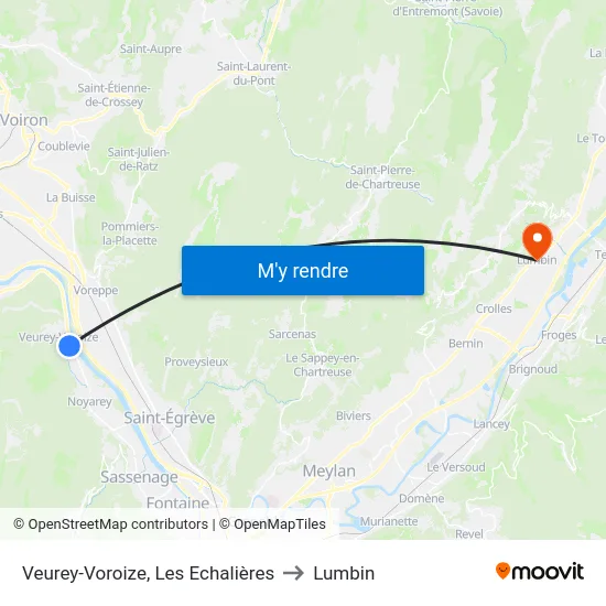 Veurey-Voroize, Les Echalières to Lumbin map