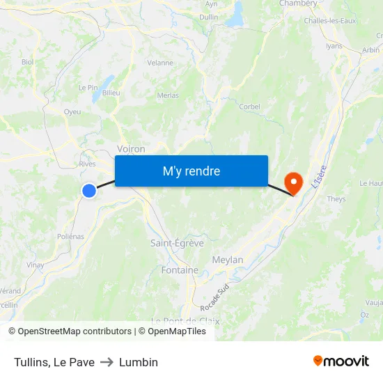 Tullins, Le Pave to Lumbin map