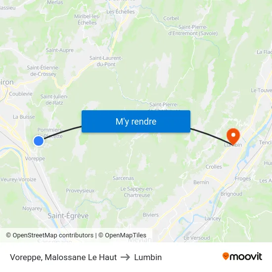 Voreppe, Malossane Le Haut to Lumbin map