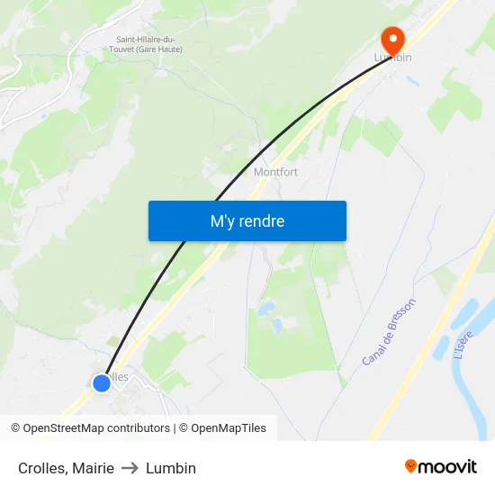 Crolles, Mairie to Lumbin map