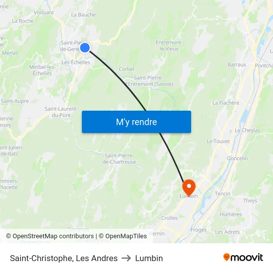 Saint-Christophe, Les Andres to Lumbin map