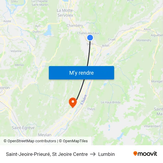 Saint-Jeoire-Prieuré, St Jeoire Centre to Lumbin map