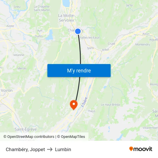 Chambéry, Joppet to Lumbin map