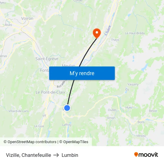 Vizille, Chantefeuille to Lumbin map