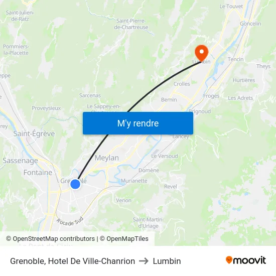 Grenoble, Hotel De Ville-Chanrion to Lumbin map