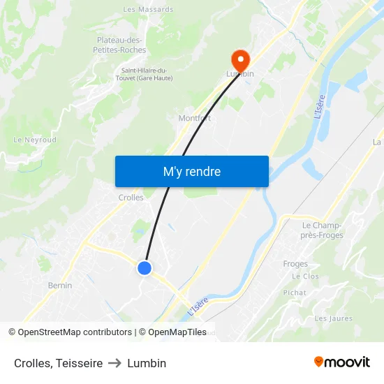 Crolles, Teisseire to Lumbin map