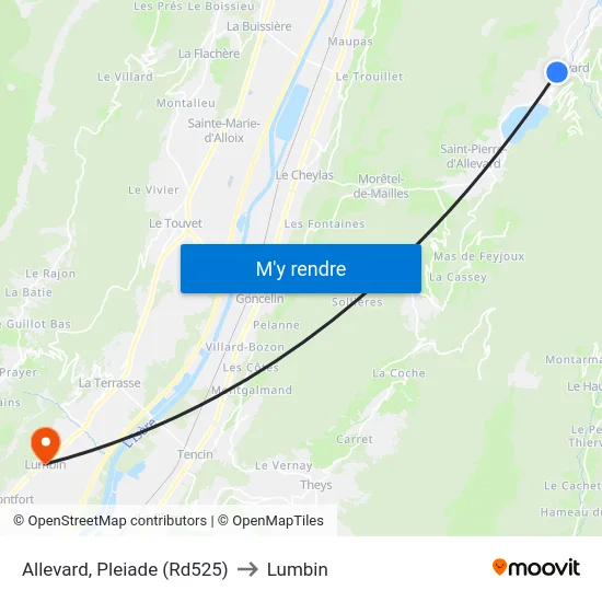 Allevard, Pleiade (Rd525) to Lumbin map