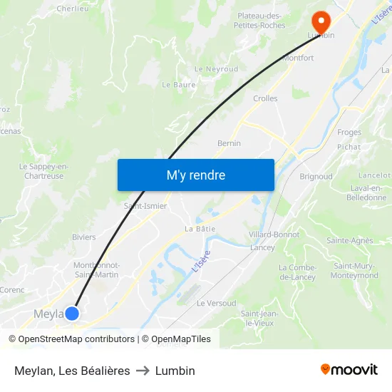 Meylan, Les Béalières to Lumbin map