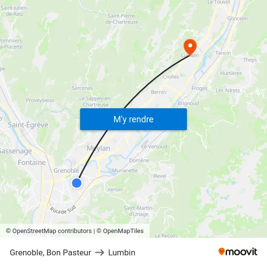 Grenoble, Bon Pasteur to Lumbin map