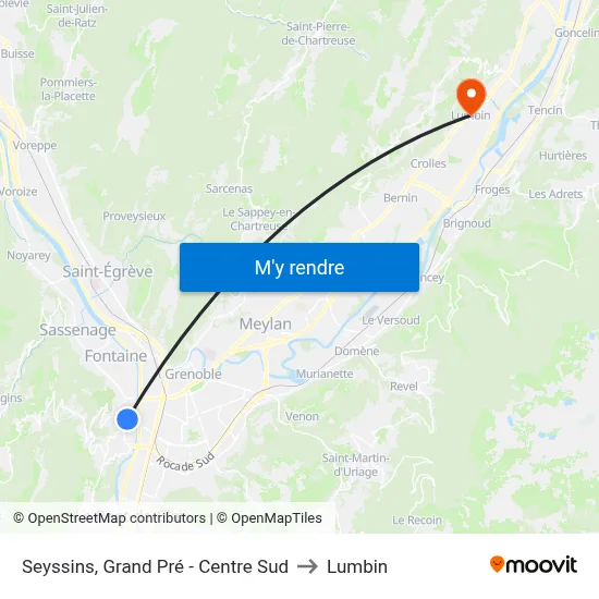 Seyssins, Grand Pré - Centre Sud to Lumbin map